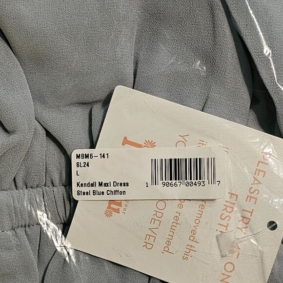 Show Me Your Mumu Kendall MaxI Dress Steel Blue Chiffon L - Picture 4 of 8